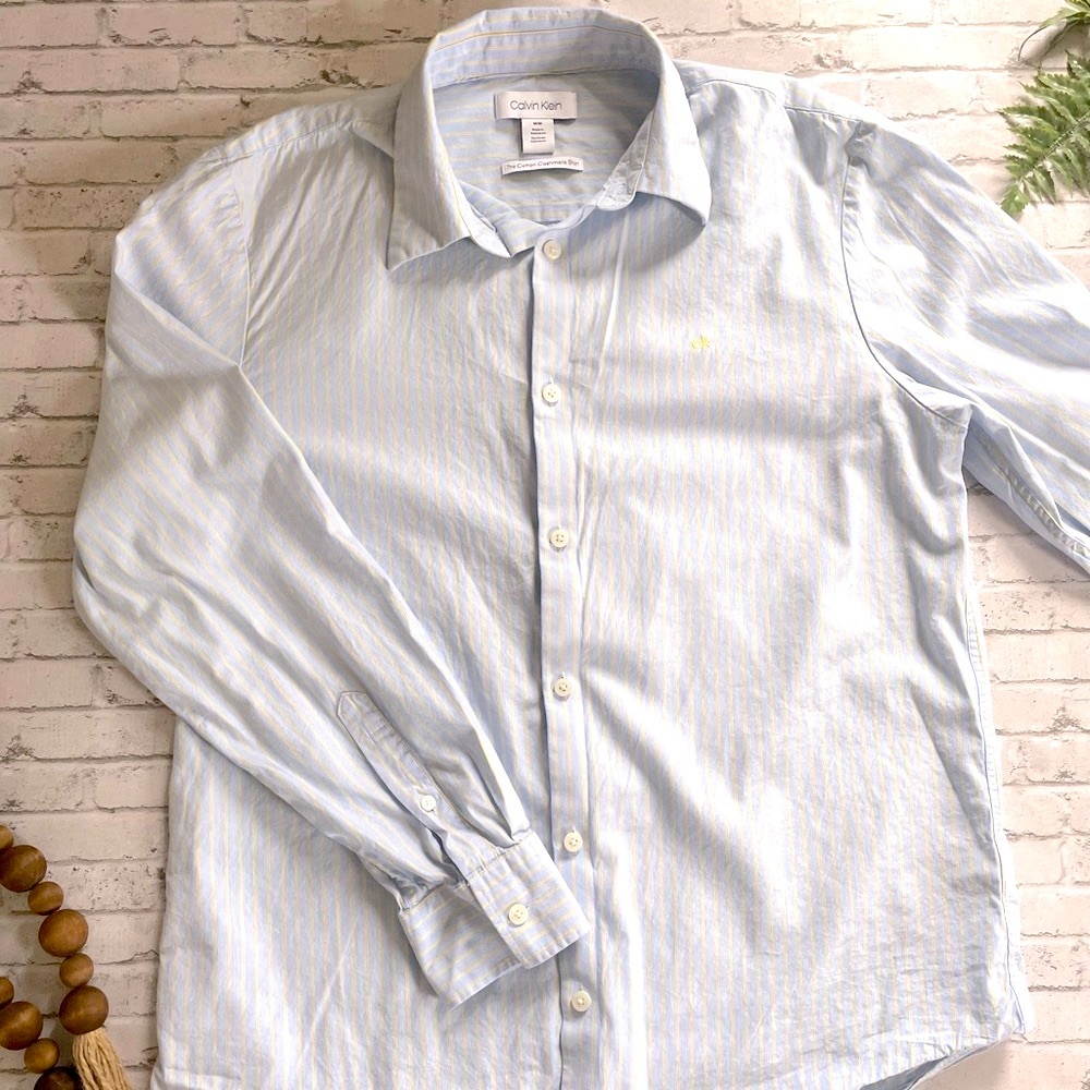 Calvin Klein Blue Yellow Striped Long Sleeve Men’s Shirt Medium Casual Work Wear